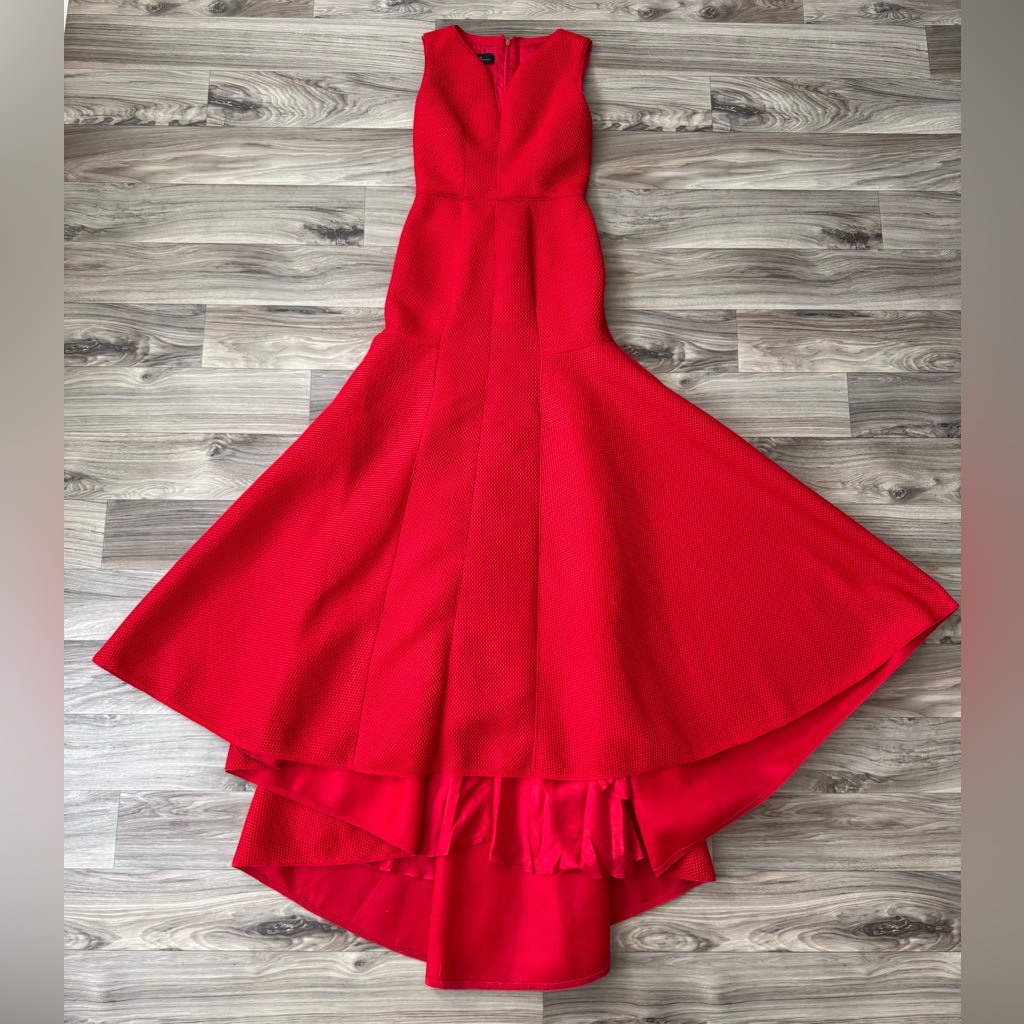 Carolina Herrara Red Tricot Mesh Sleeveless Gown Dress Size 2